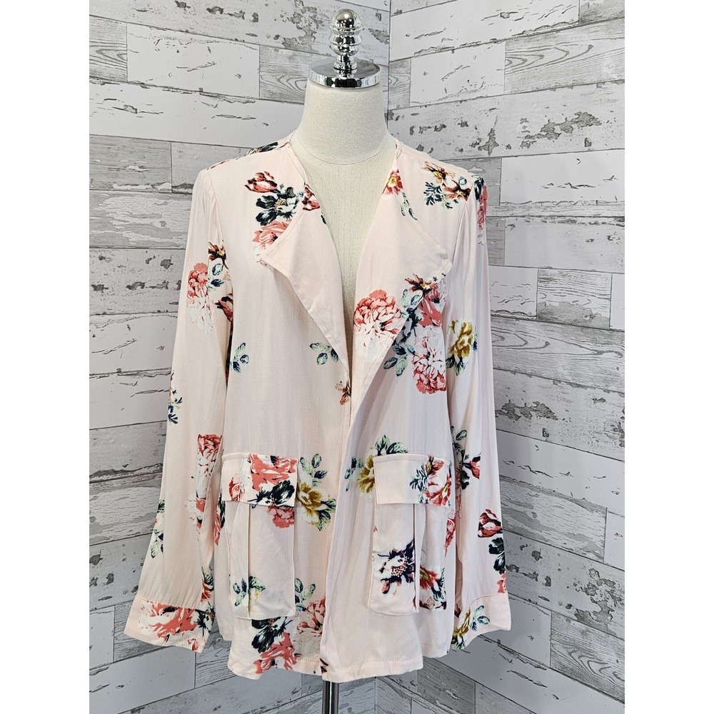 DR2 Pink Floral Lightweight Unlined Open‎ Jacket Spring Womens Medium